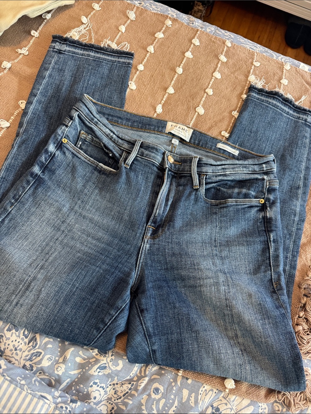 Frame Denim Blue Frayed Hem Jeans
